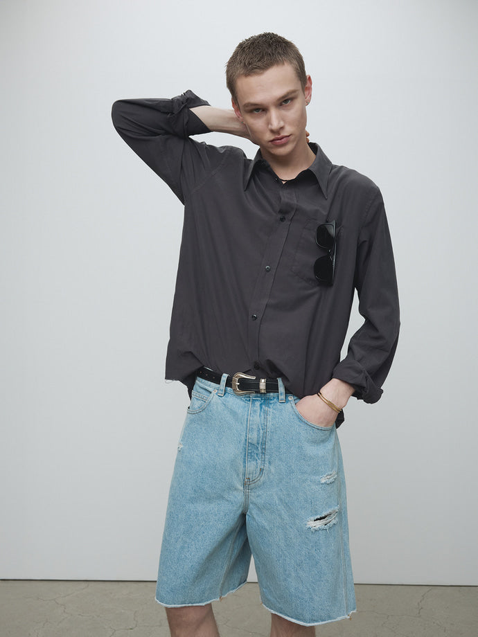 Tonywack - Raw Hem Denim Shorts (Light Washed Blue) product image 2 | TRAB K-Fashion Australia