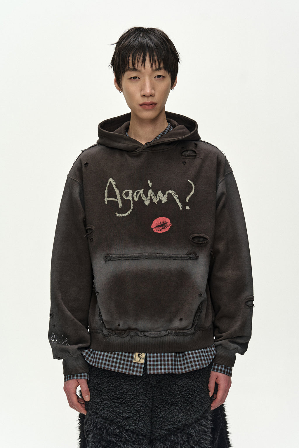 Andersson Bell - (essential) Unisex Spray Washed Again Lip Hoodie (brown) (Brown) product image 3 | TRAB K-Fashion Australia
