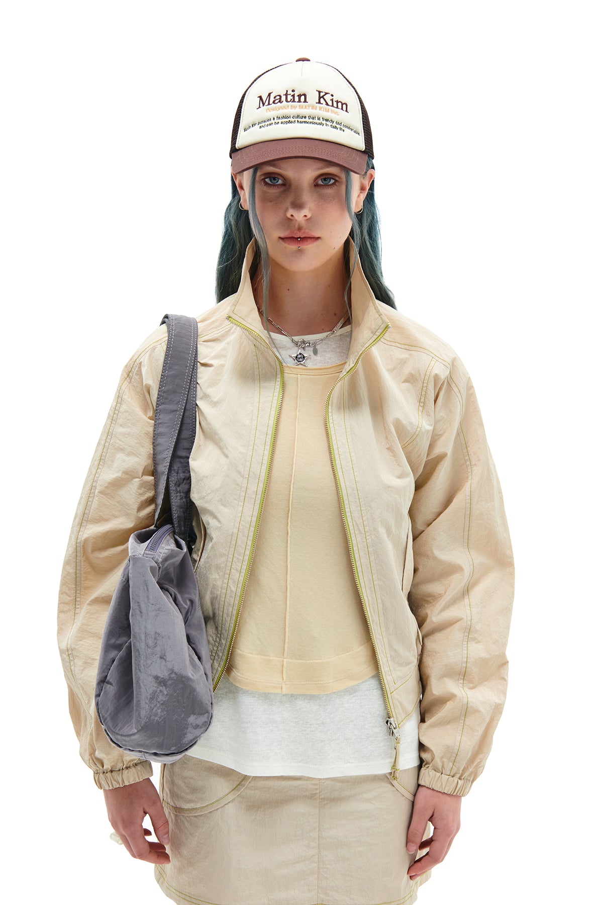 Matin Kim - Curvy Crop Bomber Jumper (Beige) product image 5 | TRAB K-Fashion Australia