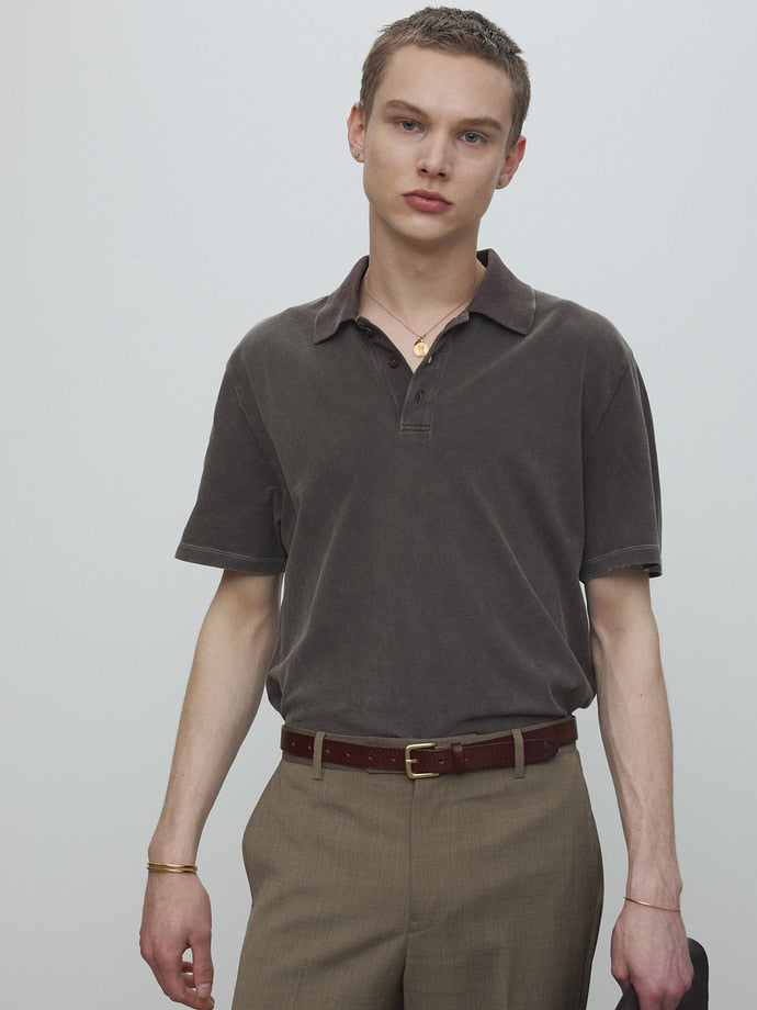 Tonywack - Garment Dyed Distressed Piqué Polo (Faded Brown) product image 5 | TRAB K-Fashion Australia