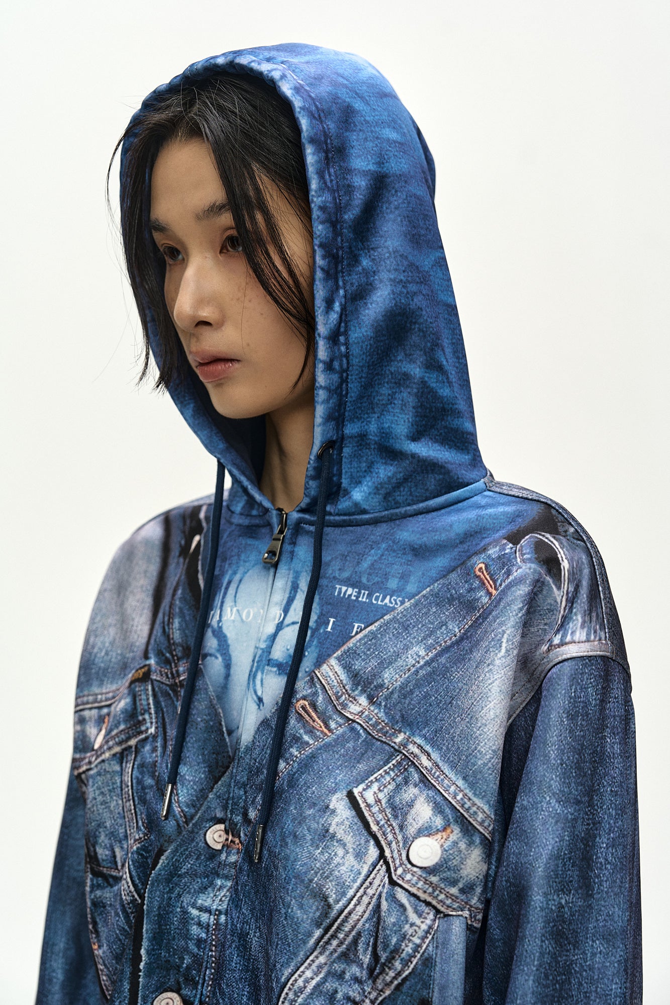 Andersson Bell - Denim Layered Trompe L'oeil Hoodie (blue) (Blue) product image 5 | TRAB K-Fashion Australia