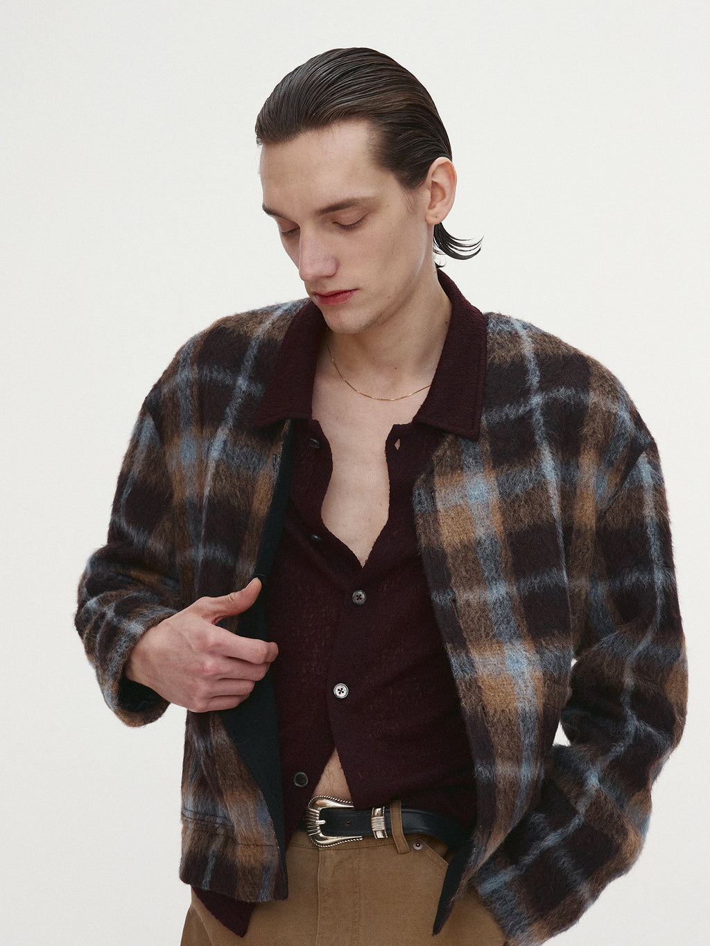 Tonywack - Checked Wool Mohair Blouson Italian Fabric (Brown) product image 1 | TRAB K-Fashion Australia