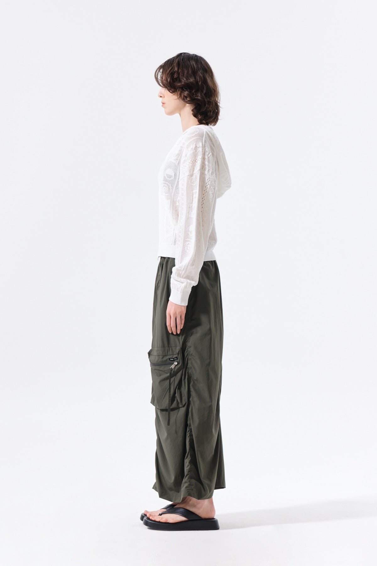 Matin Kim - Patch Pocket Shirring Nylon Skirt (Khaki) product image 7 | TRAB K-Fashion Australia