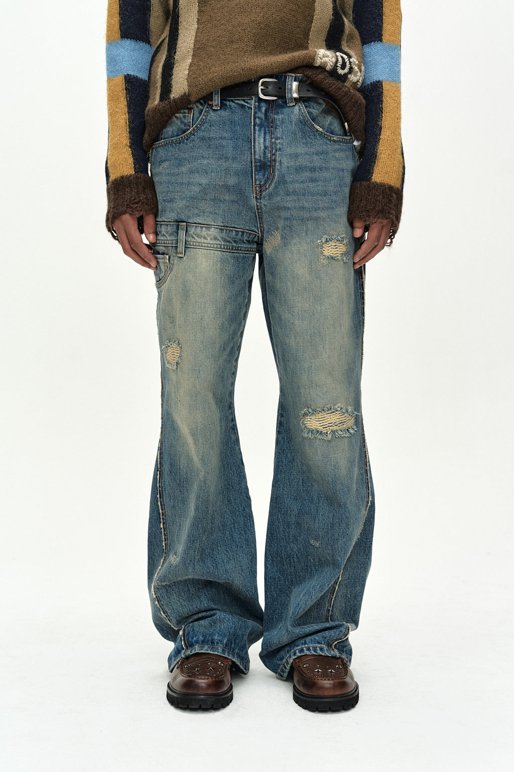 Andersson Bell - Unisex Re-Worked Embroidery Flare Jeans (blue) (Blue) product image 5 | TRAB K-Fashion Australia