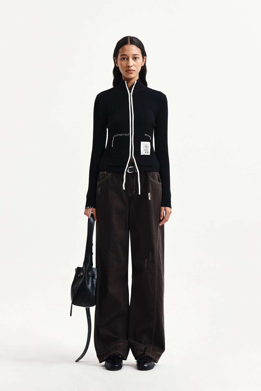 Matin Kim - Waist Buckle Stitch Point Twill Denim Pants (Brown) product image 6 | TRAB K-Fashion Australia