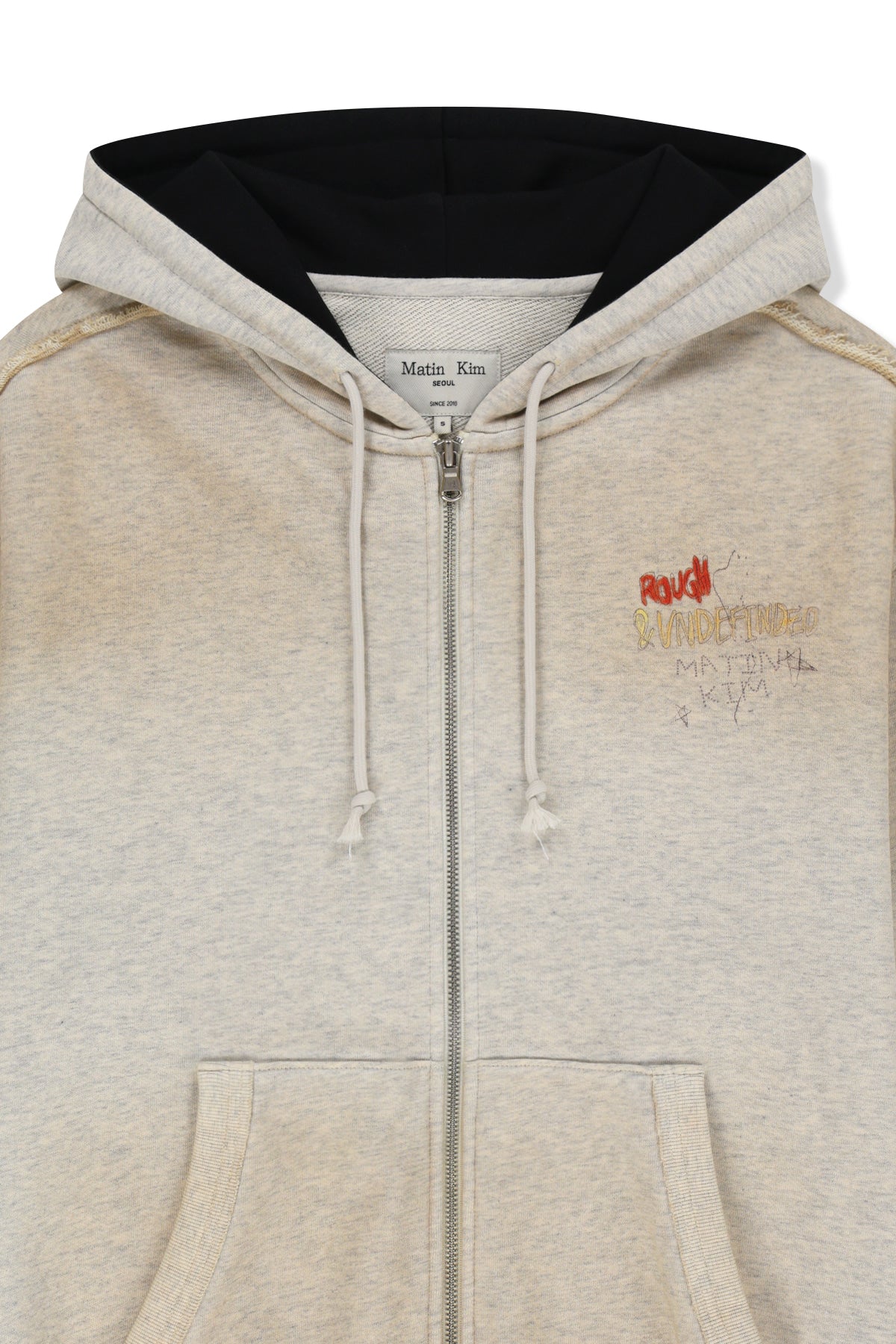 Matin Kim - Vintage Washed Color Contrast Hoody Zip Up (Light Beige) product image 3 | TRAB K-Fashion Australia