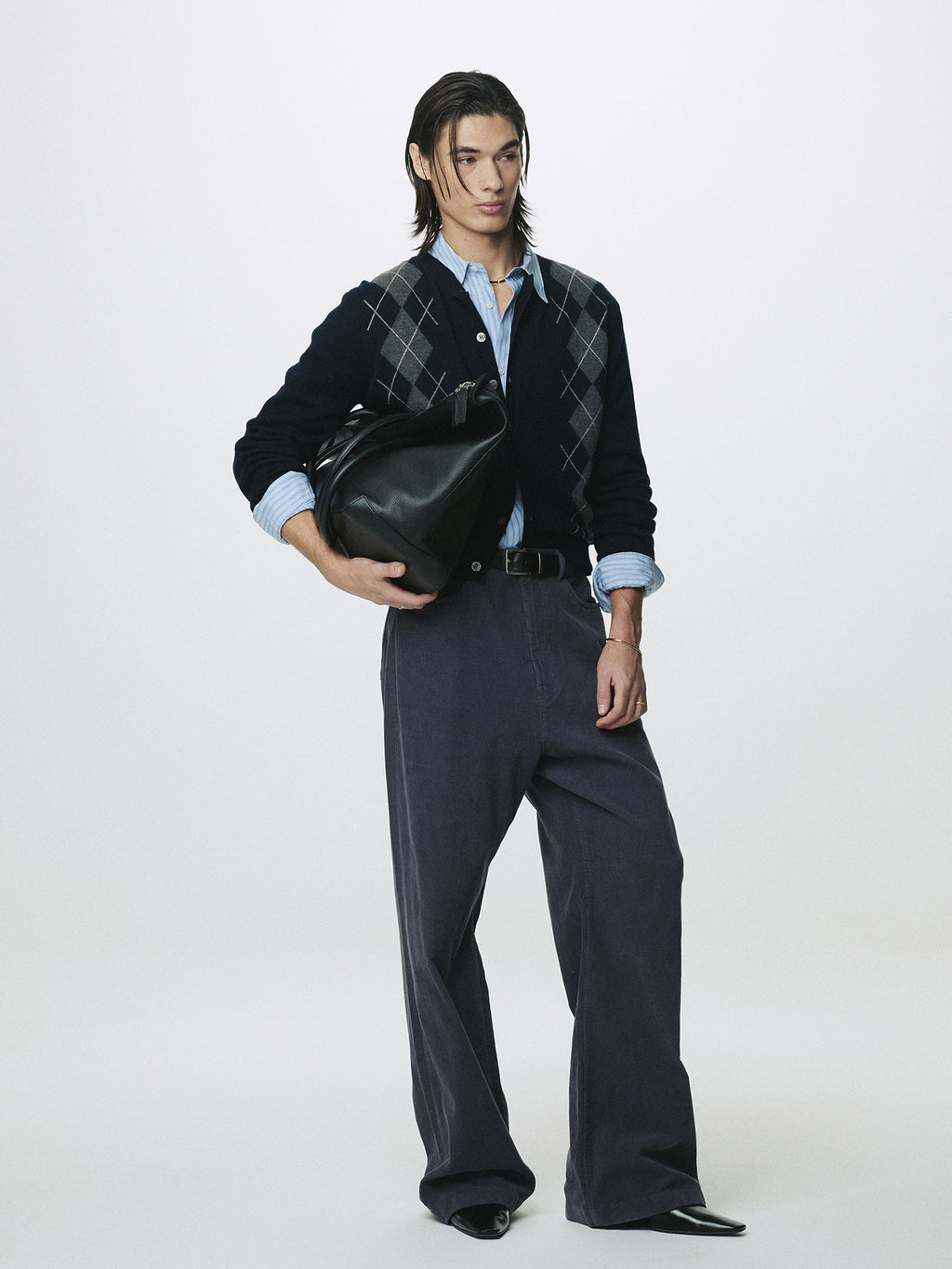Tonywack - Merino Wool Argyle Cardigan (Navy/Grey) product image 5 | TRAB K-Fashion Australia