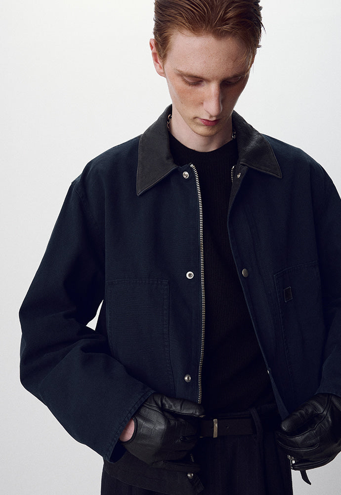 Tonywack - Leather Collar Garment-Washed Chore Jacket (Navy) product image 4 | TRAB K-Fashion Australia