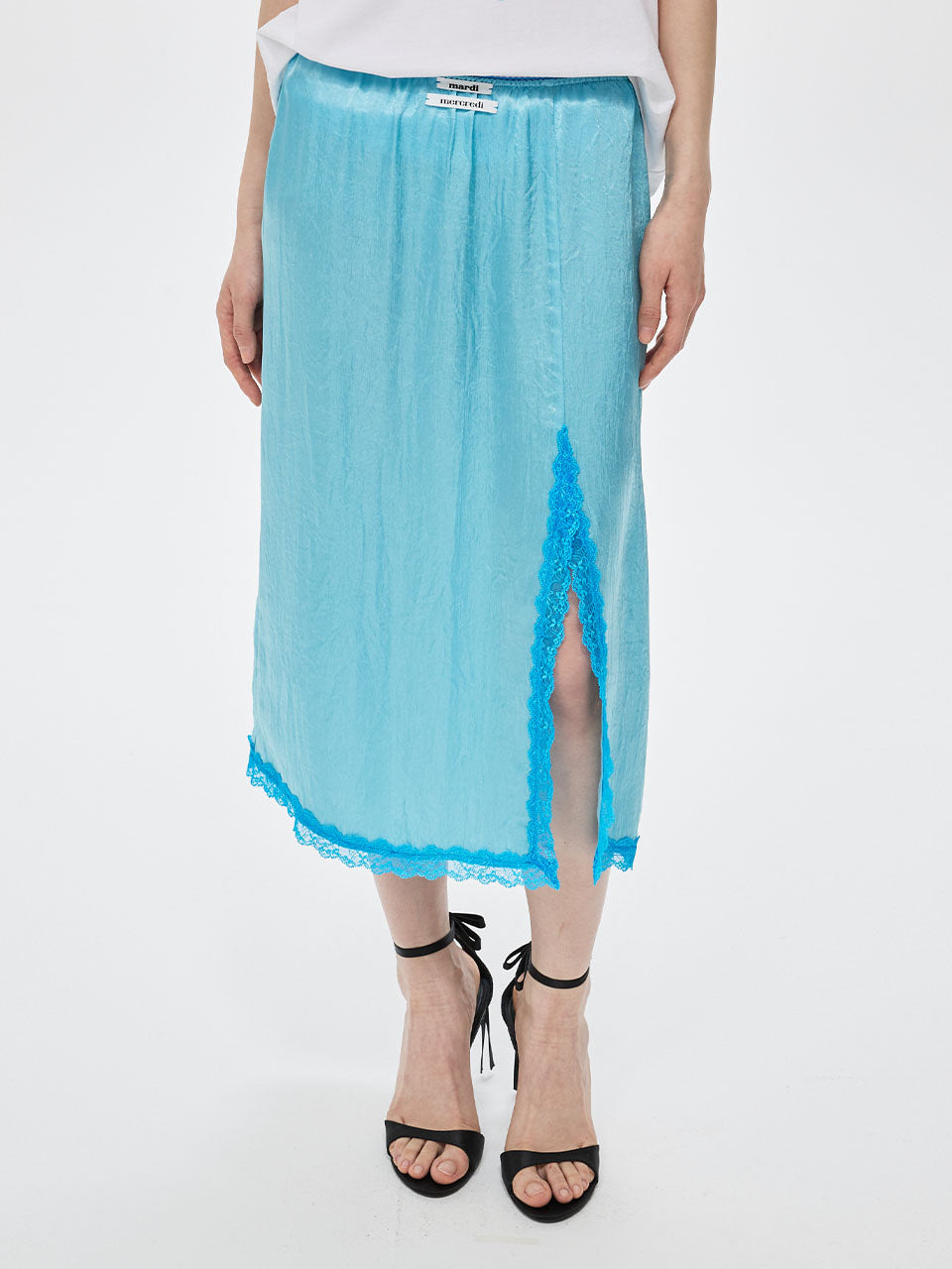 Mardi Mercredi - Satin Maxi Skirt Double Label Lace (Blue) product image 1 | TRAB K-Fashion Australia