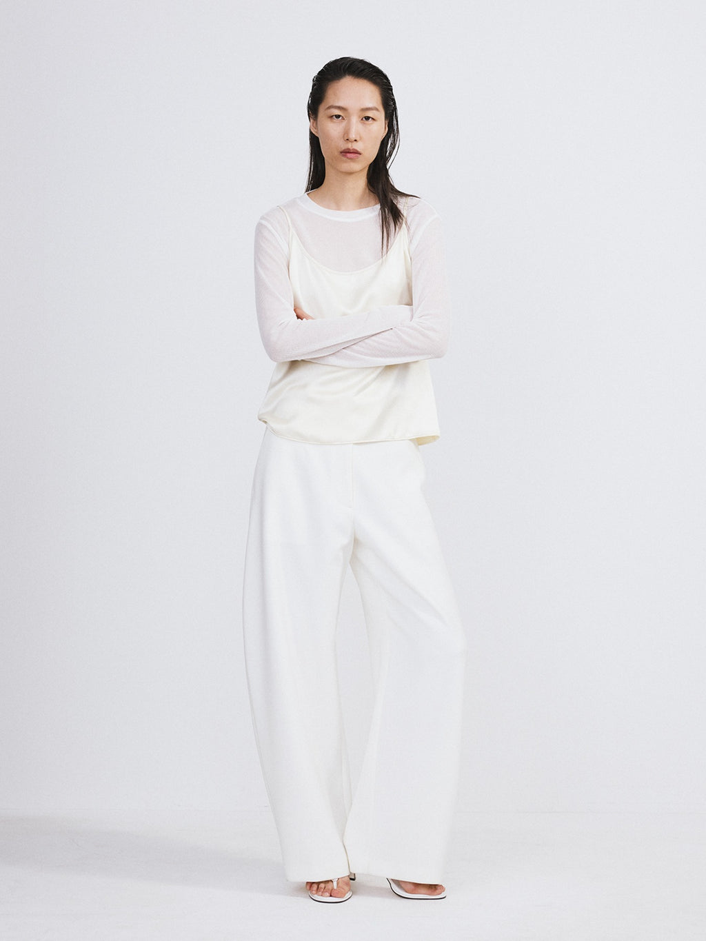 Recto - Curved Legs Crepe Pants (Off White) product image 1 | TRAB K-Fashion Australia