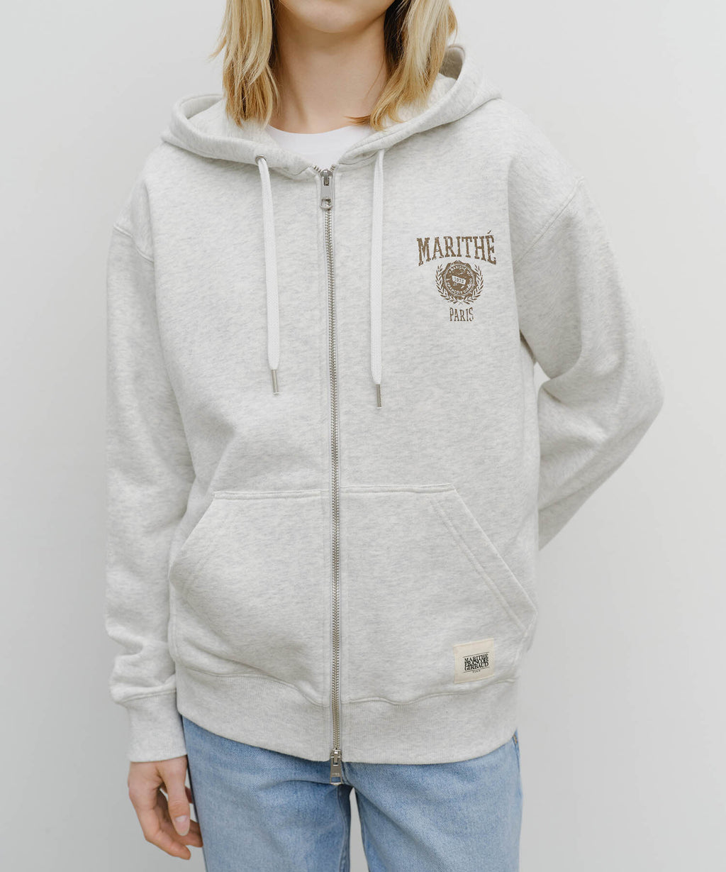 Marithe & Francois Girbaud - Big College Logo Graphic Hoodie Zipup (Light Heather Gray) product image 4 | TRAB K-Fashion Australia