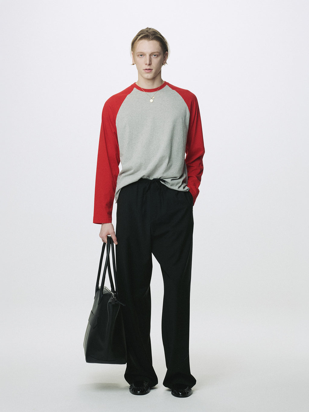 Tonywack - Washed Cotton Baseball Long Sleeve (Melange Grey/Red) product image 1 | TRAB K-Fashion Australia