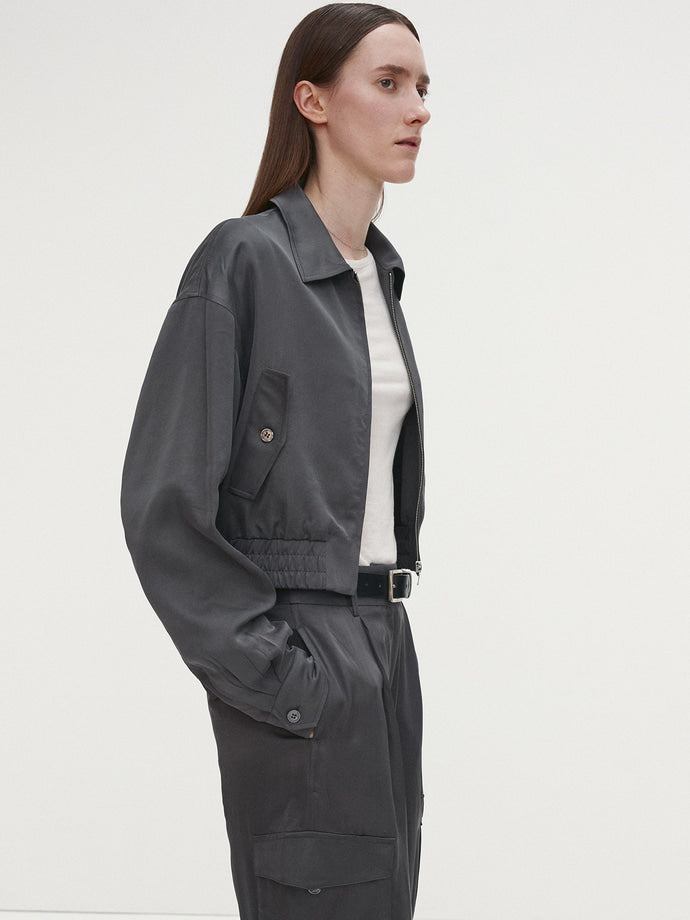 Tonywack - Satin Cropped Blouson Jacket (Carbon Grey) product image 5 | TRAB K-Fashion Australia