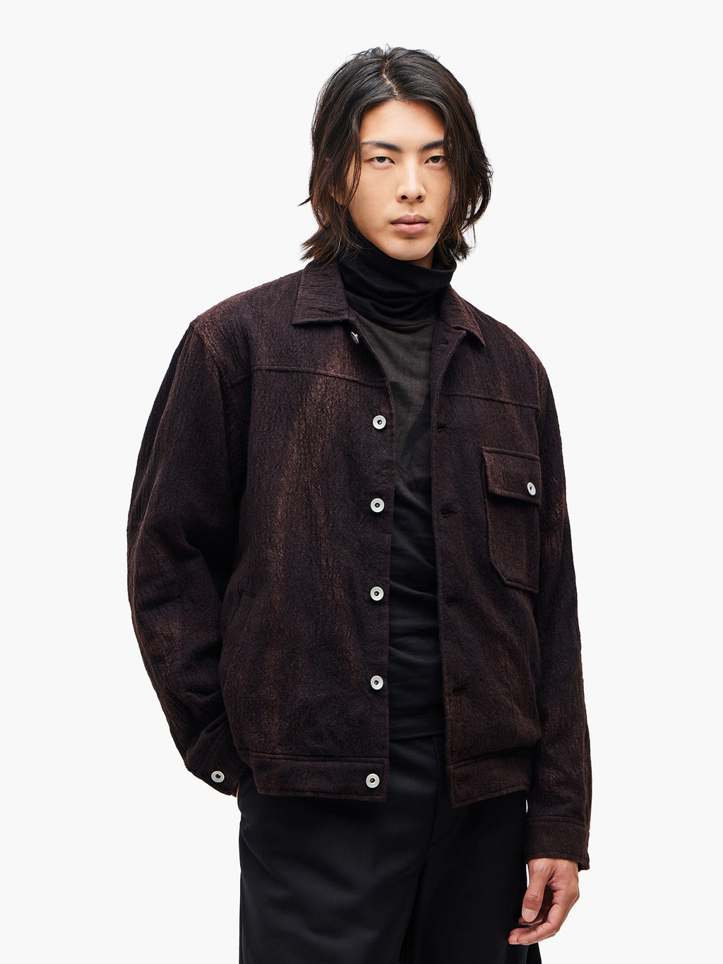 Jiyong Kim - Sun-Bleached Wool Trucker Jacket (Black) product image 2 | TRAB K-Fashion Australia
