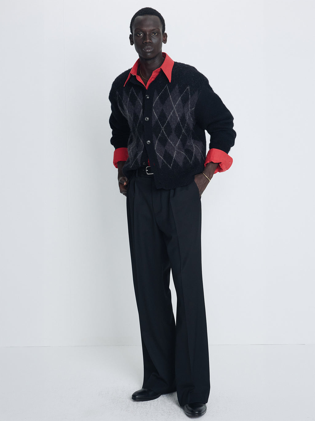 Tonywack - Brushed Argyle Cardigan (Black) product image 3 | TRAB K-Fashion Australia