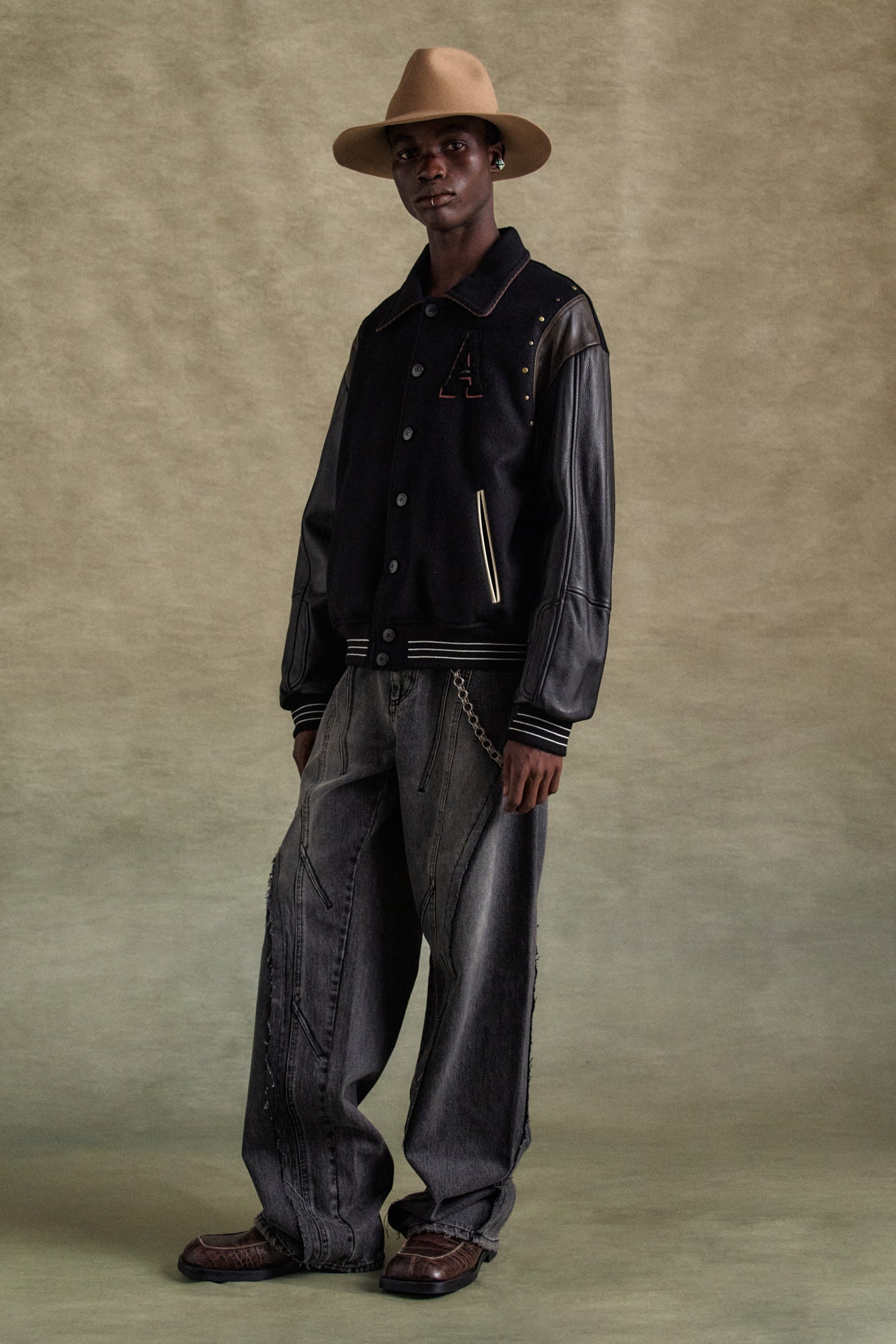 Andersson Bell - A Patch Wool & Leather Varsity Jacket (Black) product image 4 | TRAB K-Fashion Australia