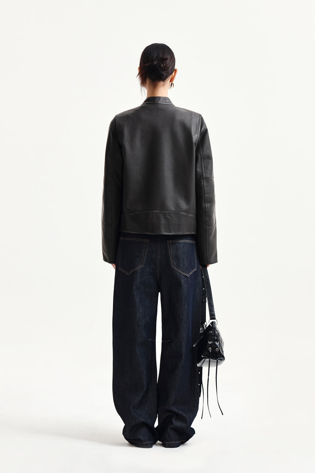 Matin Kim - Washed Faux Leather Racer Jumper (Charcoal) product image 7 | TRAB K-Fashion Australia