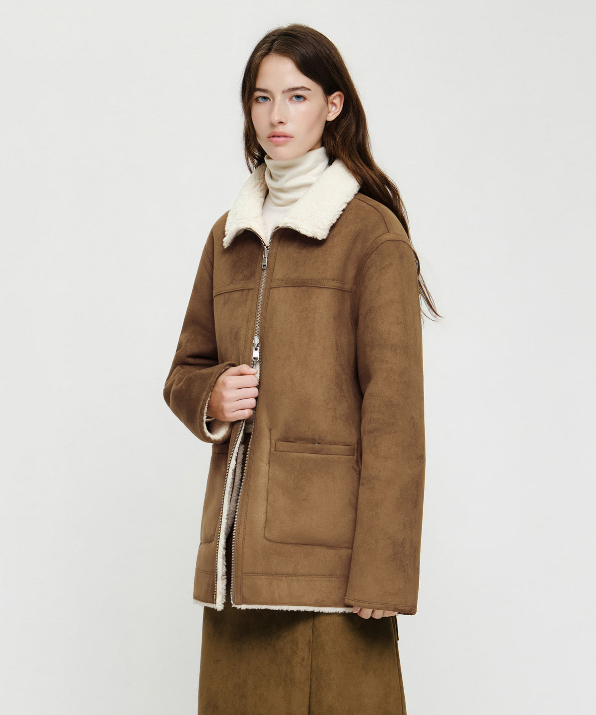 Marithe & Francois Girbaud - Reversible Faux Shearling Jacket (Light Brown) product image 3 | TRAB K-Fashion Australia