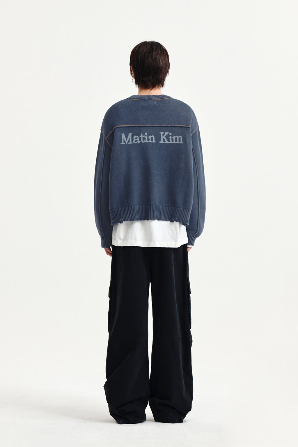 Matin Kim - Back Logo Line Point Knit Cardigan (Smoke Blue) product image 13 | TRAB K-Fashion Australia