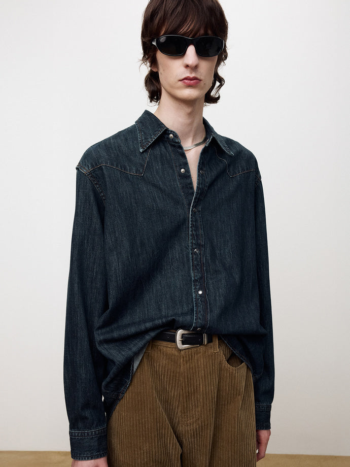 Tonywack - Washed Denim Western Shirt (Dark Blue) product image 5 | TRAB K-Fashion Australia