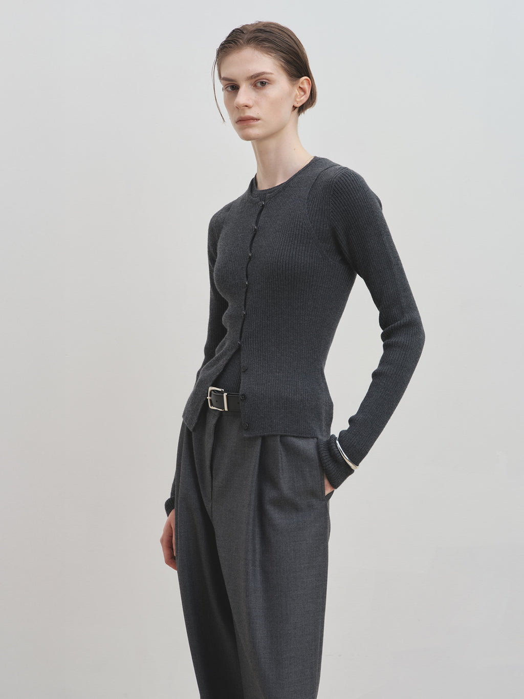 Tonywack - Button Ribbed Sleeveless Cardigan (Charcoal) product image 4 | TRAB K-Fashion Australia