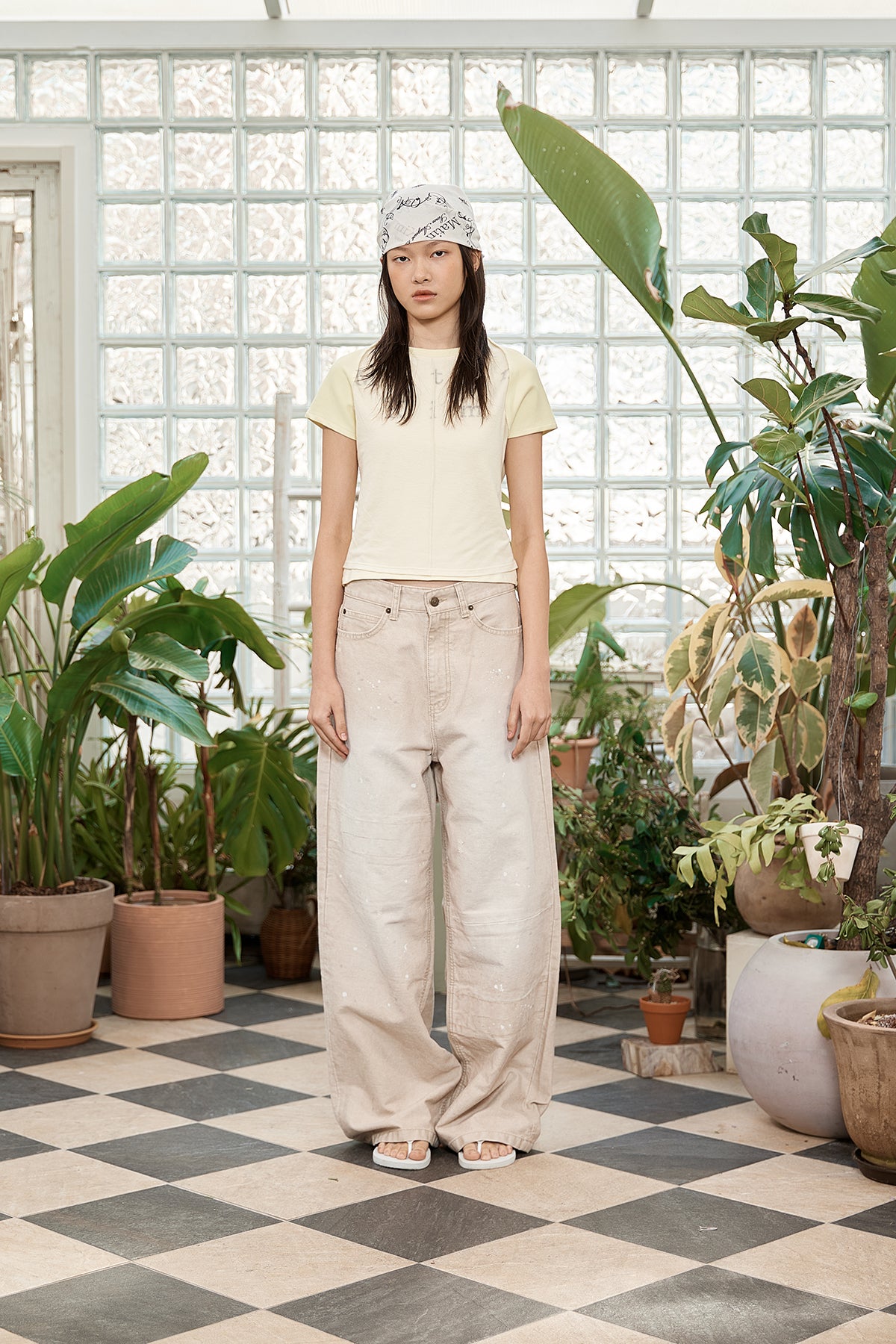 Matin Kim - Unbalance Cut Point Vintage Cotton Pants (Beige) product image 6 | TRAB K-Fashion Australia