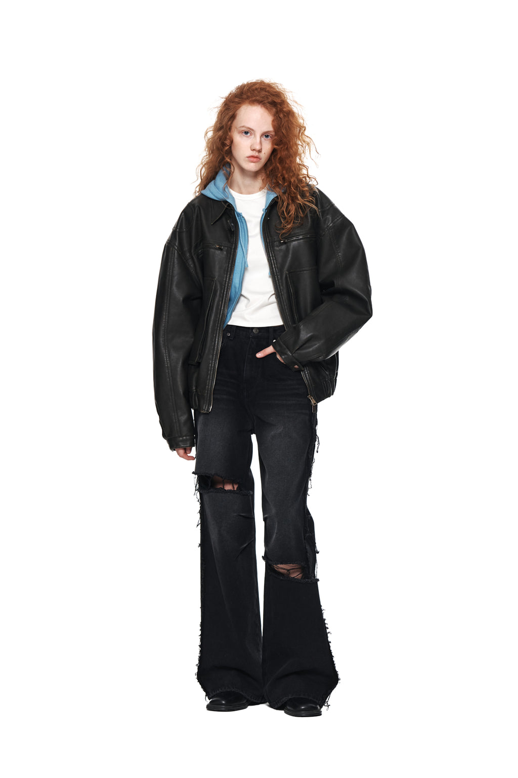 Matin Kim - Big Damage Brush Denim Pants (Black) product image 9 | TRAB K-Fashion Australia