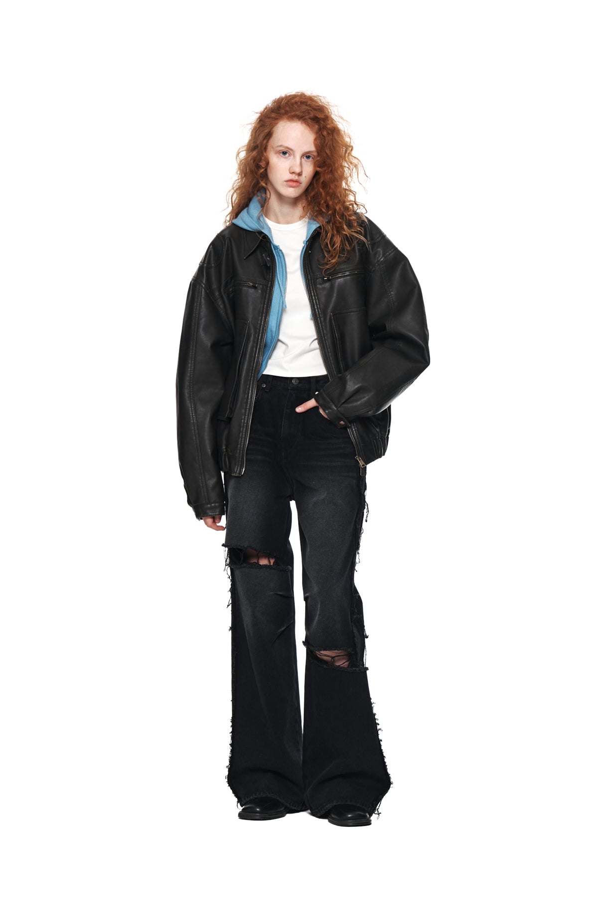 Matin Kim - Big Damage Brush Denim Pants (Black) product image 9 | TRAB K-Fashion Australia