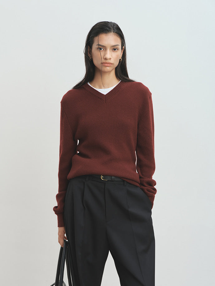 Tonywack - Super Fine Wool Ribbed V-Neck Sweater (Maroon) product image 4 | TRAB K-Fashion Australia