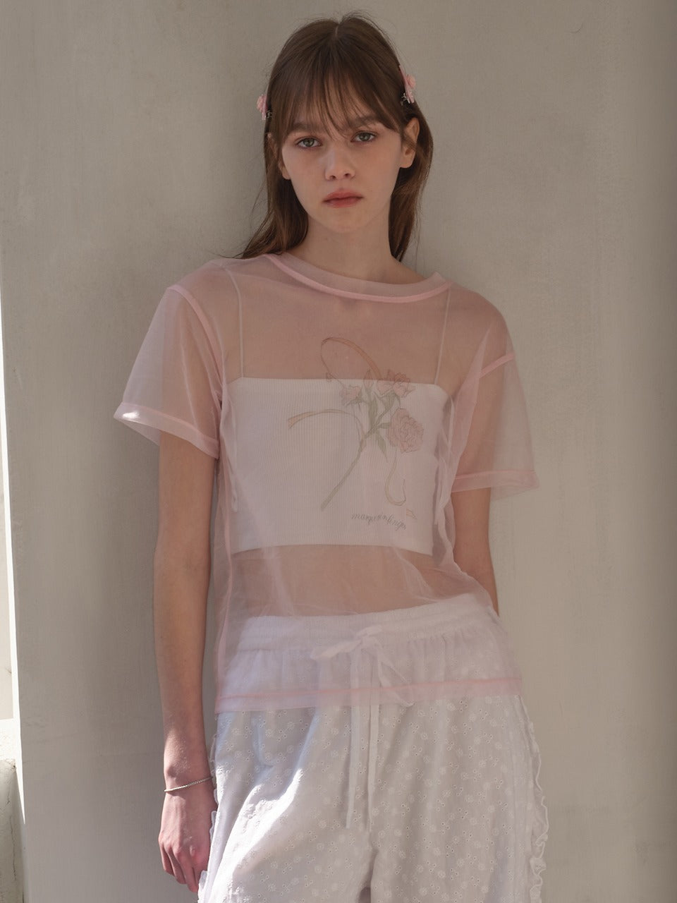 Margarin Fingers - Rose Mesh T-Shirt (Light Pink) product image 1 | TRAB K-Fashion Australia