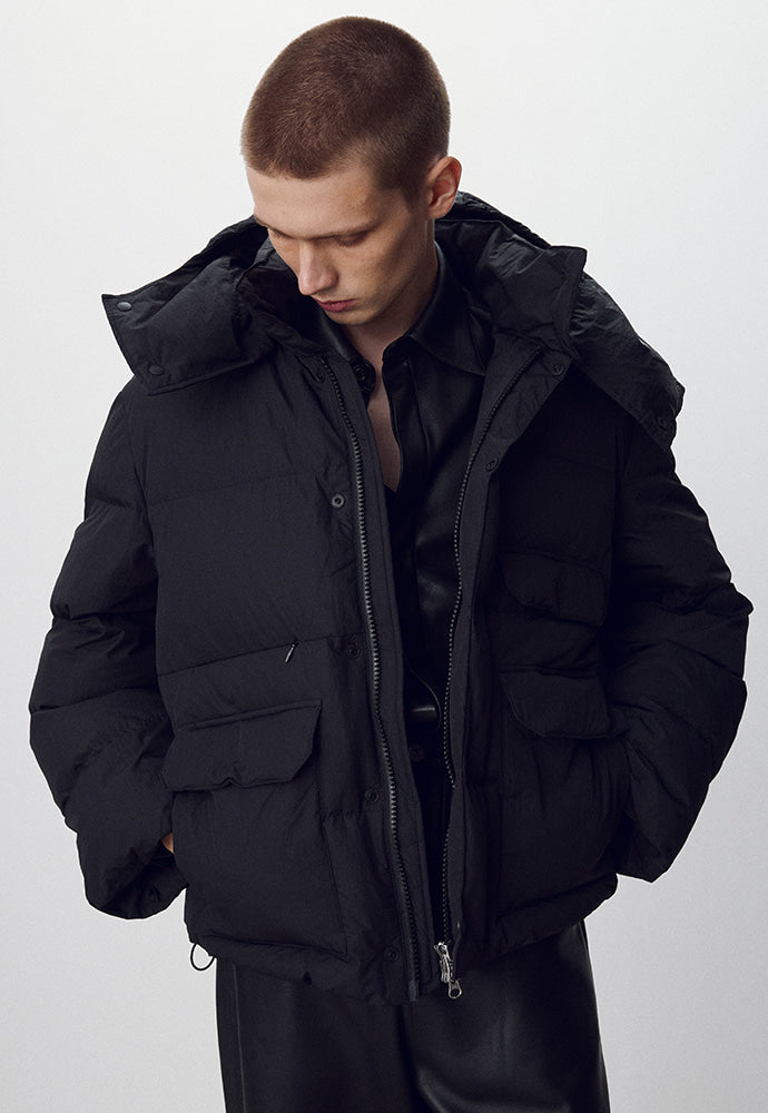 Tonywack - Technical Shell Short Puffer Down Jacket (Detachable Hood) (Black) product image 4 | TRAB K-Fashion Australia