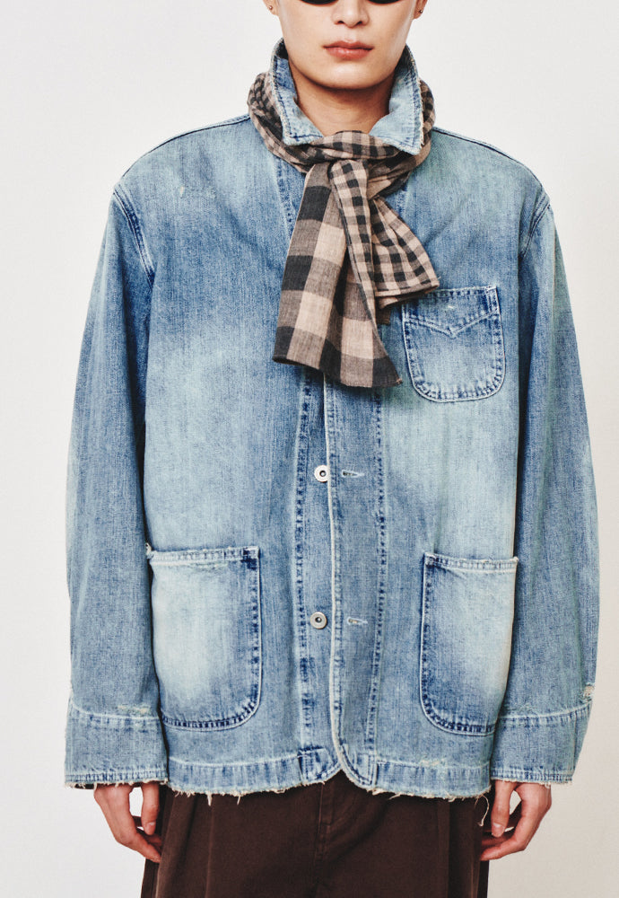 Art if acts - Damaged Denim Western Coverall Jacket (Light Indigo) product image 6 | TRAB K-Fashion Australia