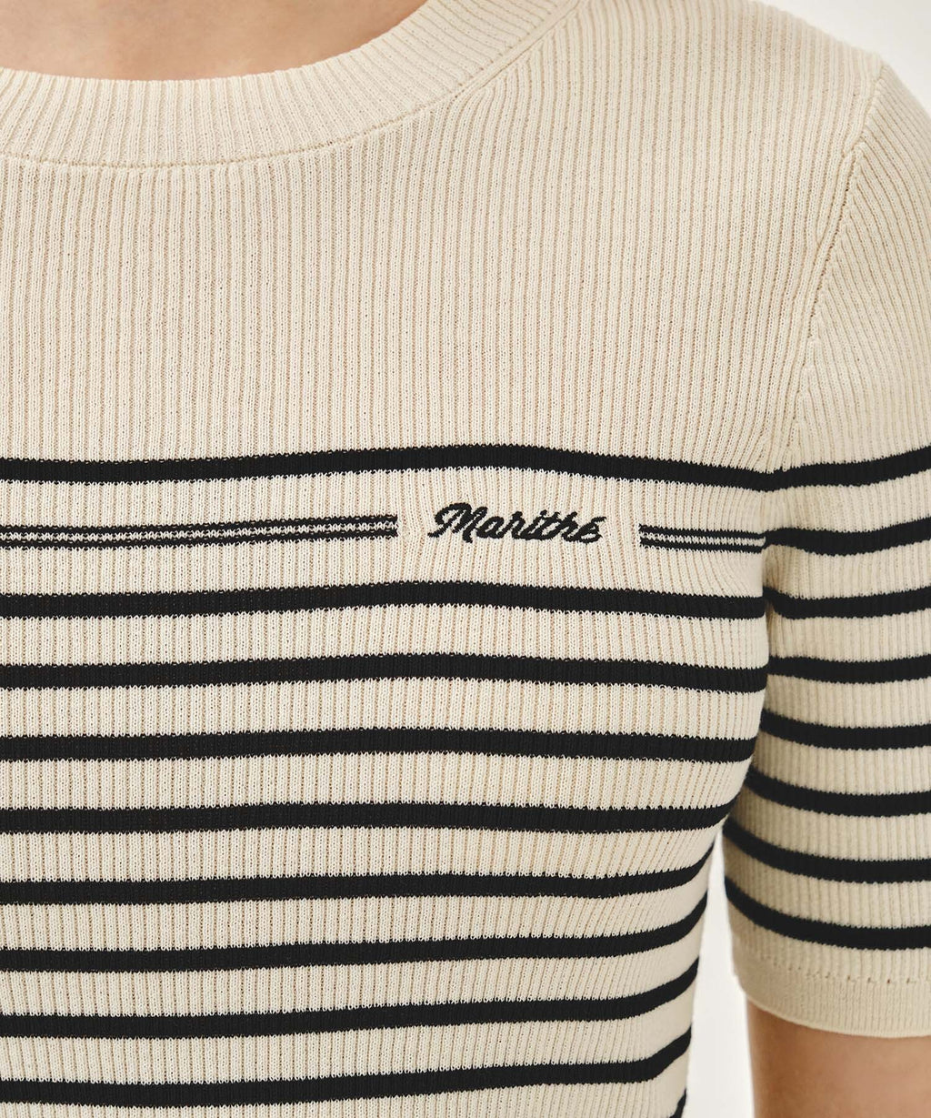 Marithe & Francois Girbaud - Ruffle Point Stripe Half Knit Pullover (Beige) product image 4 | TRAB K-Fashion Australia