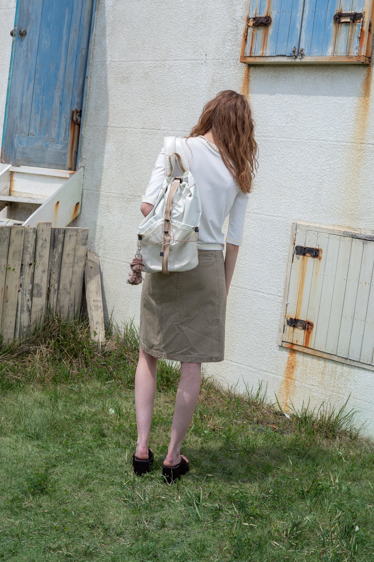 Matin Kim - Side Pocket Point Midi Skirt (Light Khaki) product image 10 | TRAB K-Fashion Australia