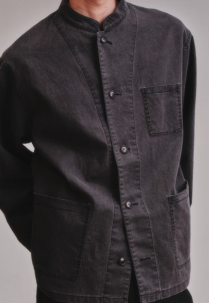 Art if acts - Linen Oriental Band Collar Jacket (Black) product image 1 | TRAB K-Fashion Australia
