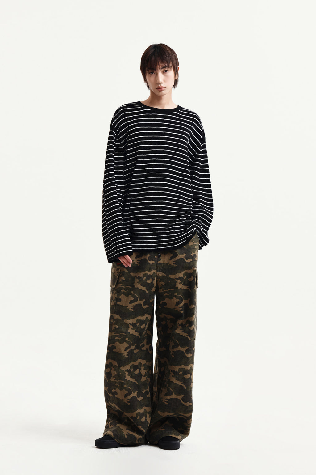 Matin Kim - Stripe Damaged Loose Pullover (Black) product image 14 | TRAB K-Fashion Australia