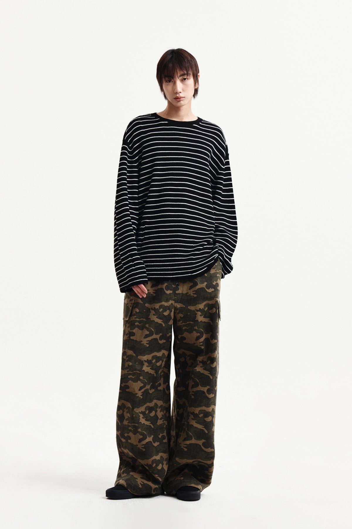 Matin Kim - Stripe Damaged Loose Pullover (Black) product image 14 | TRAB K-Fashion Australia