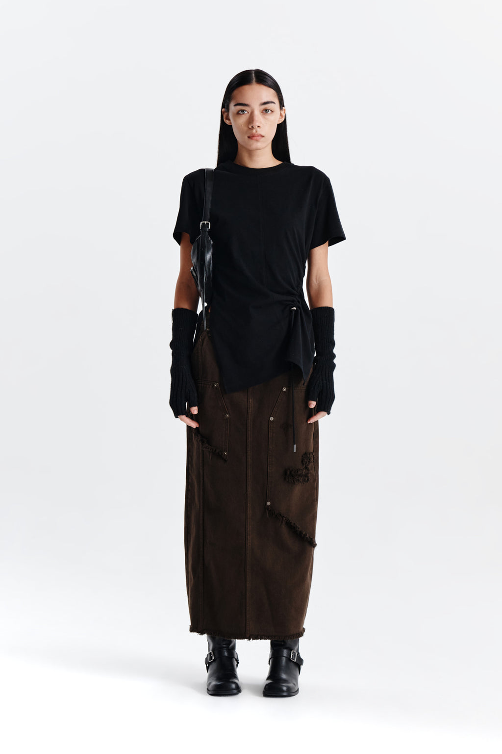 Matin Kim - Unbalance Damage Denim Skirt (Khaki) product image 5 | TRAB K-Fashion Australia