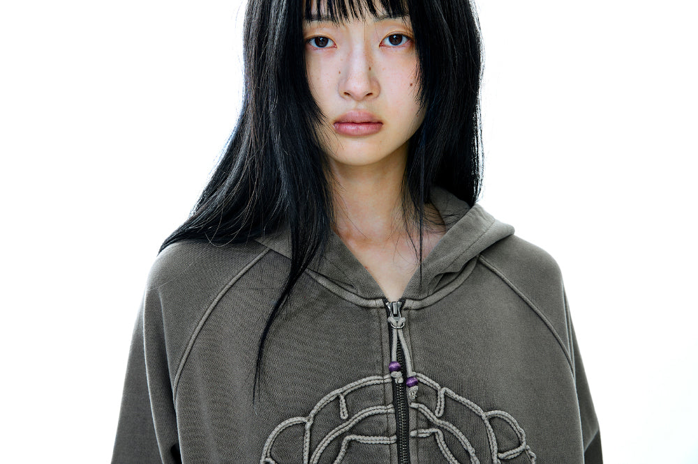 Coyseio - Vintage Tape Hood Zip-Up (Ash Brown) product image 5 | TRAB K-Fashion Australia