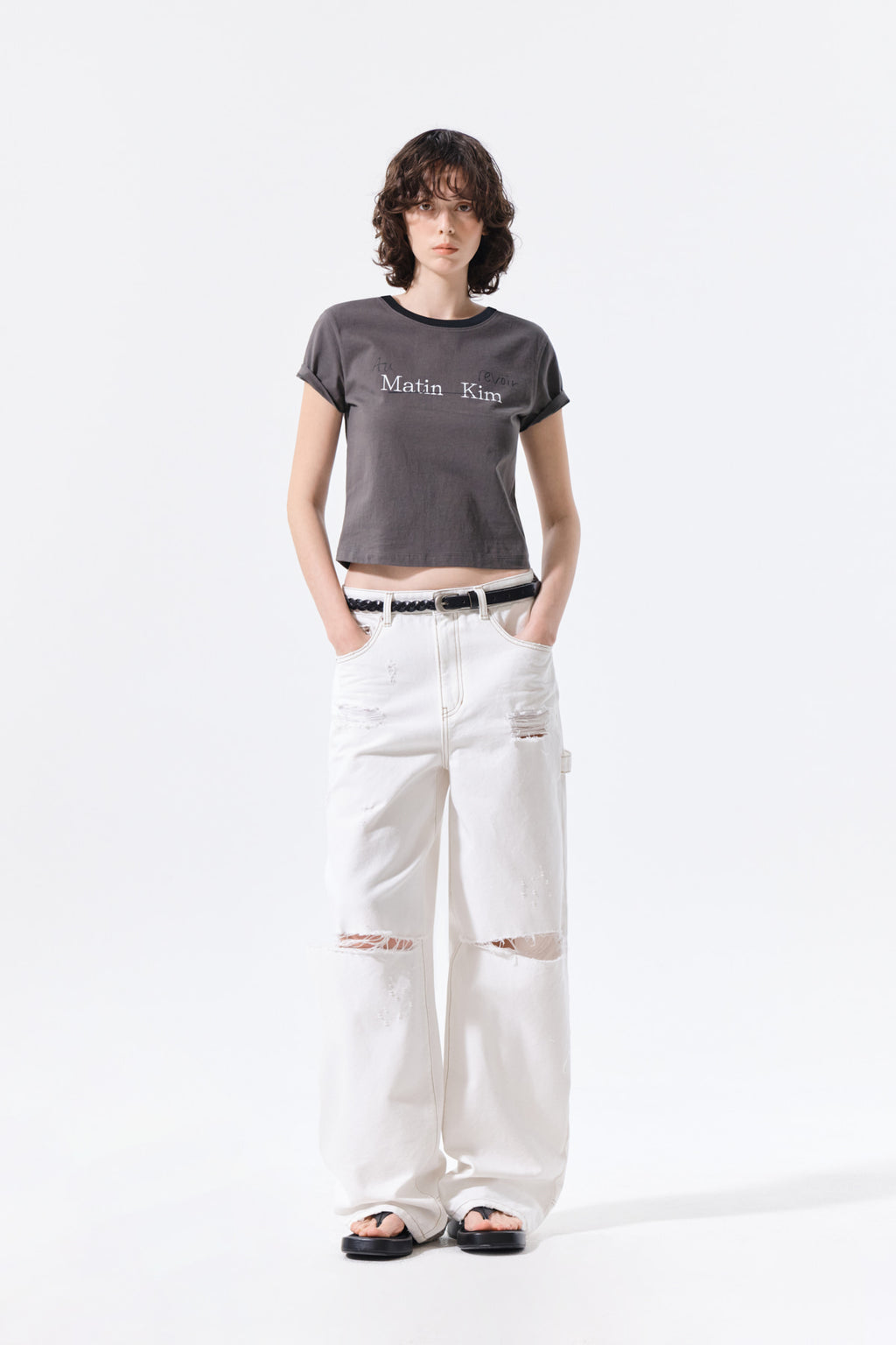 Matin Kim - Tonal Rib Logo Crop Top (Charcoal) product image 9 | TRAB K-Fashion Australia