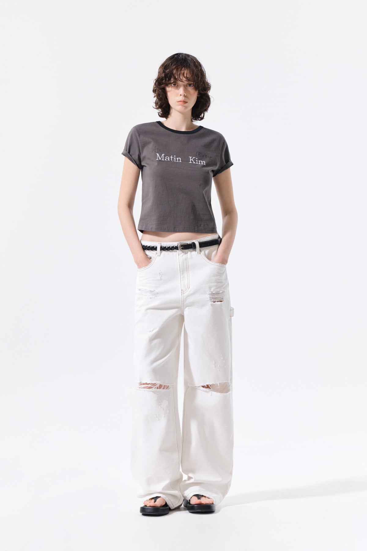 Matin Kim - Tonal Rib Logo Crop Top (Charcoal) product image 9 | TRAB K-Fashion Australia