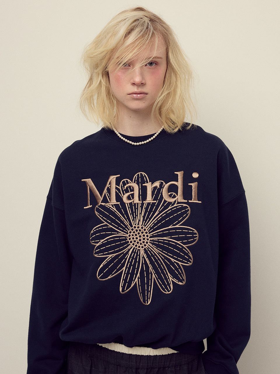Mardi Mercredi - Sweatshirt Flowermardi Needlework (Navy Taupe) product image 1 | TRAB K-Fashion Australia