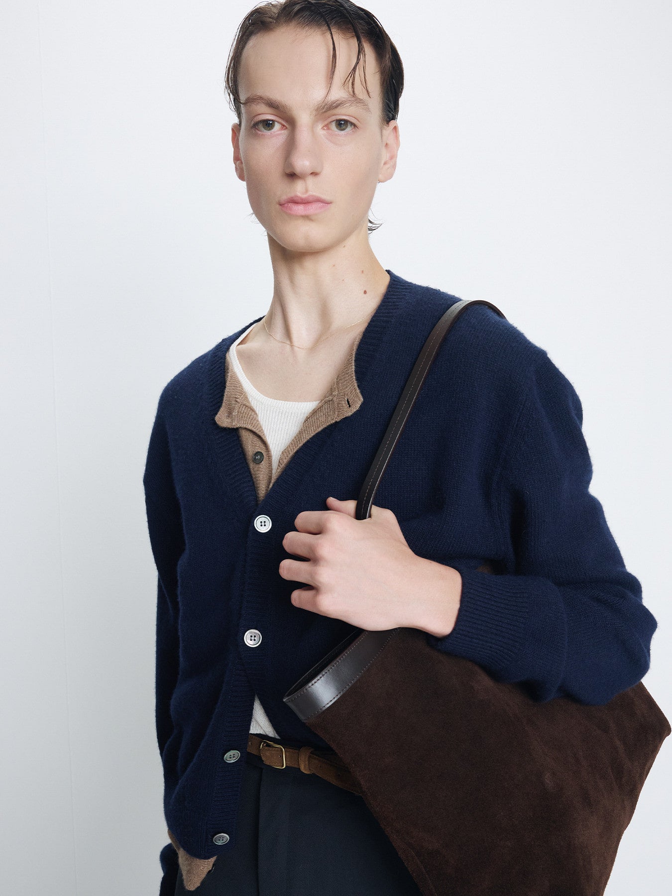Tonywack - Wool And Cashmere Layered Cardigan (Navy/Taupe) product image 5 | TRAB K-Fashion Australia