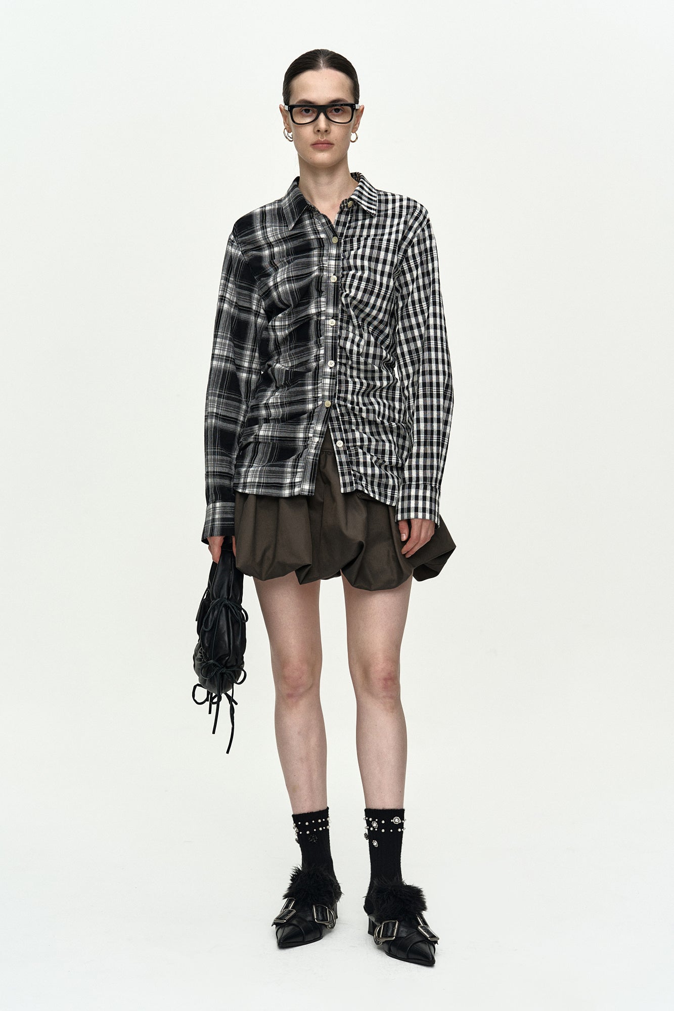 Andersson Bell - Shirred Check Shirt (Black) product image 2 | TRAB K-Fashion Australia