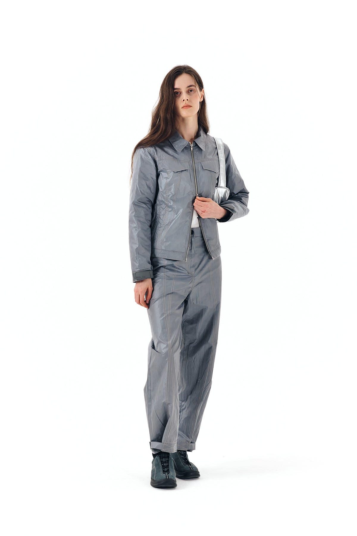 Matin Kim - Stitch Detailed Trucker Jumper (Grey) product image 9 | TRAB K-Fashion Australia