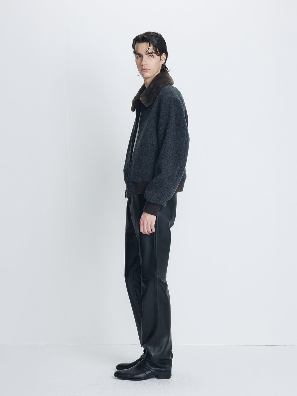 Tonywack - Brushed Wool Flannel Shearling Blouson (Charcoal Anthracite) product image 2 | TRAB K-Fashion Australia