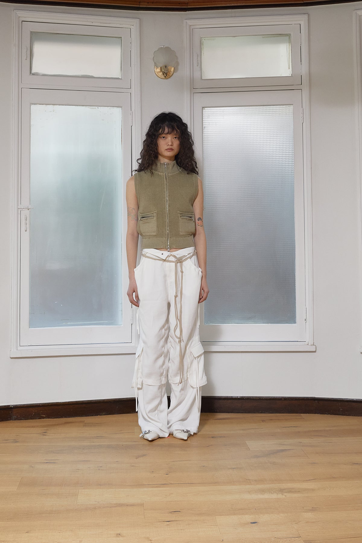 Matin Kim - Logo Point Washed Knit Vest (Light Khaki) product image 7 | TRAB K-Fashion Australia