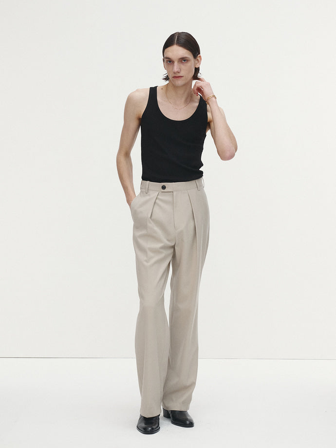Tonywack - Wool Twill Pleated Tailored Trousers (Ivory) product image 2 | TRAB K-Fashion Australia