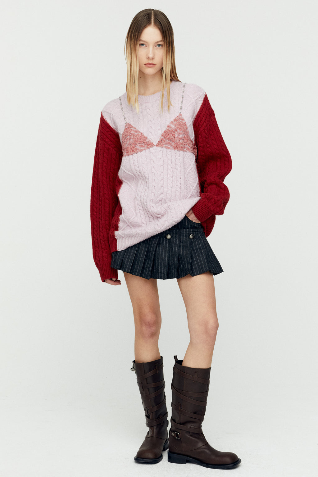 Andersson Bell - Lace Lingerie Boyfriend-Fit Knit (Pink) product image 4 | TRAB K-Fashion Australia