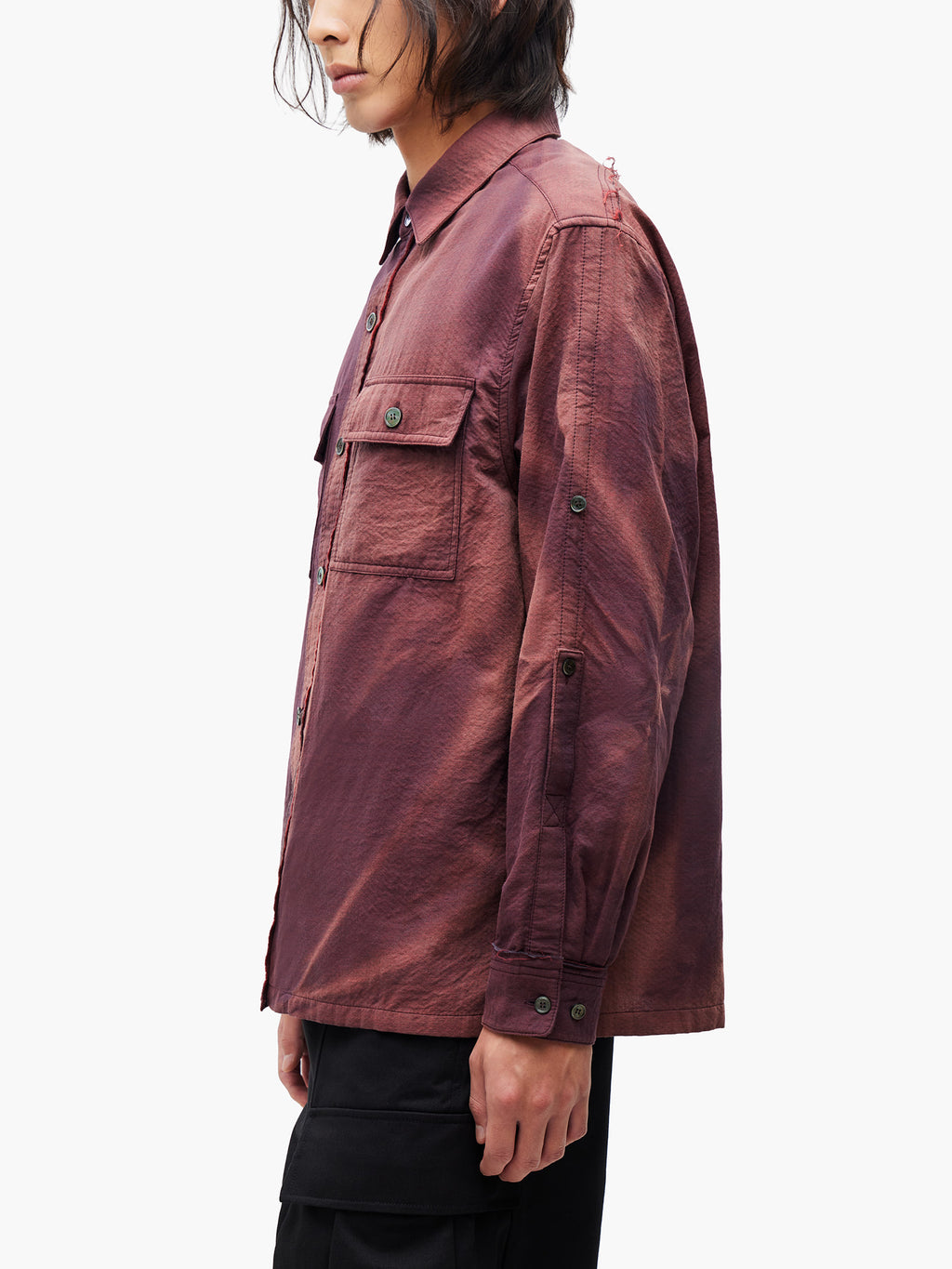 Jiyong Kim - Sun-Bleached Raw-Edge Shirt (Burgundy) product image 6 | TRAB K-Fashion Australia